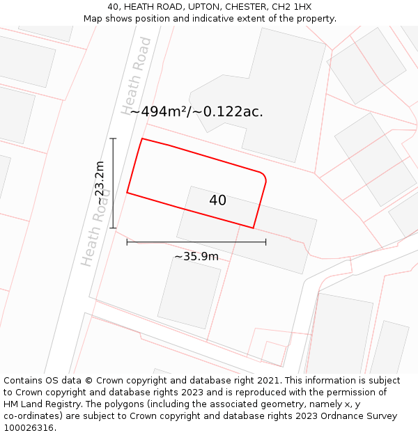 40, HEATH ROAD, UPTON, CHESTER, CH2 1HX: Plot and title map