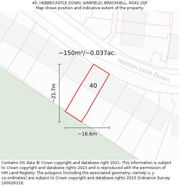 40, HEBBECASTLE DOWN, WARFIELD, BRACKNELL, RG42 2QF: Plot and title map