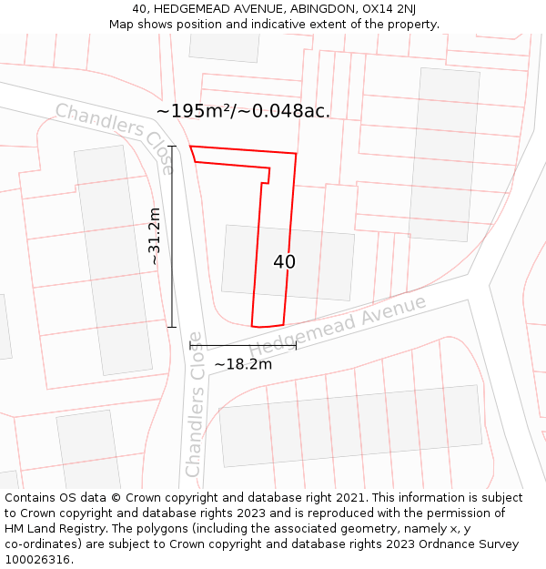 40, HEDGEMEAD AVENUE, ABINGDON, OX14 2NJ: Plot and title map