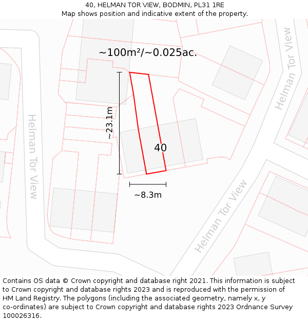 40, HELMAN TOR VIEW, BODMIN, PL31 1RE: Plot and title map