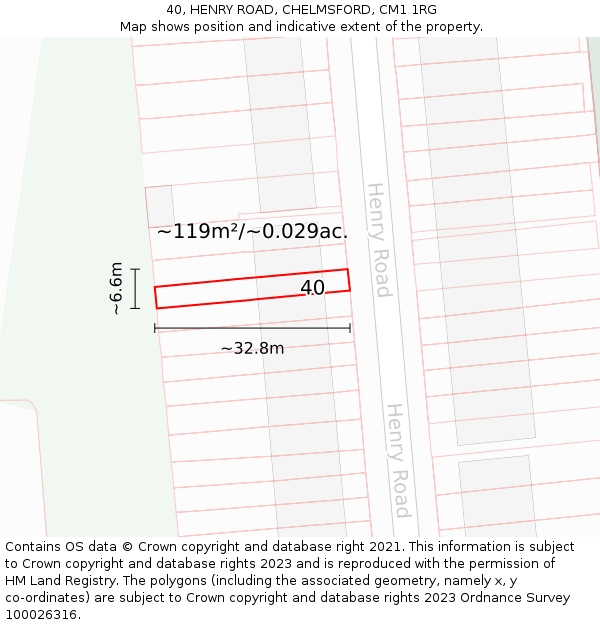 40, HENRY ROAD, CHELMSFORD, CM1 1RG: Plot and title map