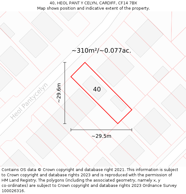 40, HEOL PANT Y CELYN, CARDIFF, CF14 7BX: Plot and title map