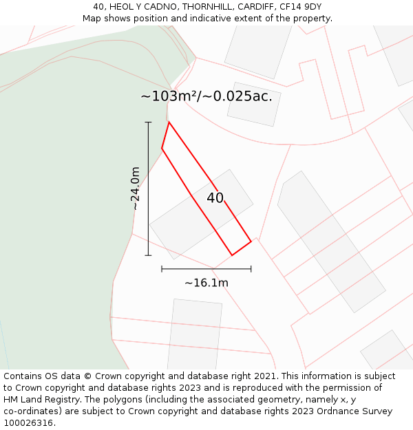 40, HEOL Y CADNO, THORNHILL, CARDIFF, CF14 9DY: Plot and title map