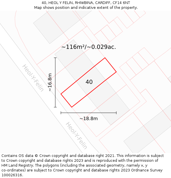 40, HEOL Y FELIN, RHIWBINA, CARDIFF, CF14 6NT: Plot and title map
