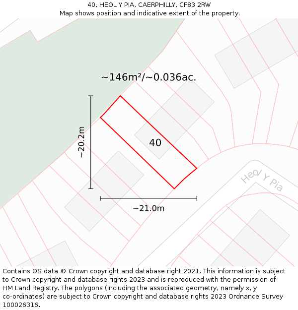 40, HEOL Y PIA, CAERPHILLY, CF83 2RW: Plot and title map