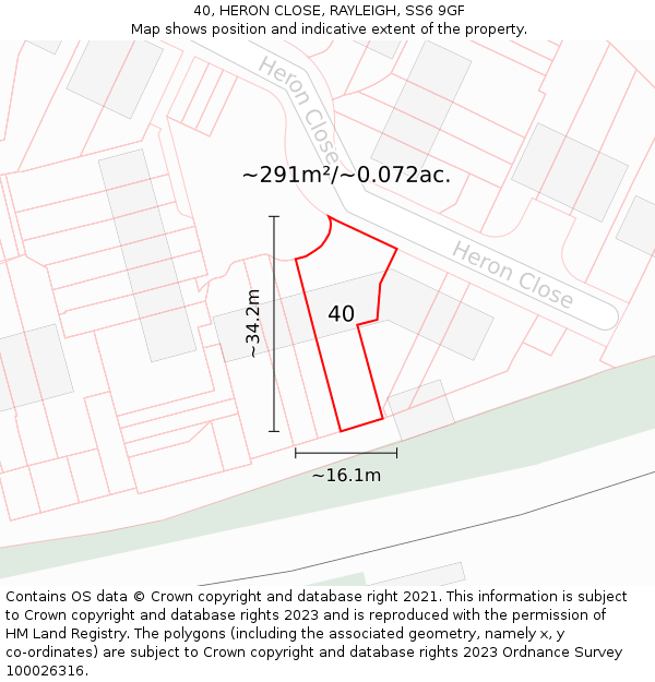 40, HERON CLOSE, RAYLEIGH, SS6 9GF: Plot and title map