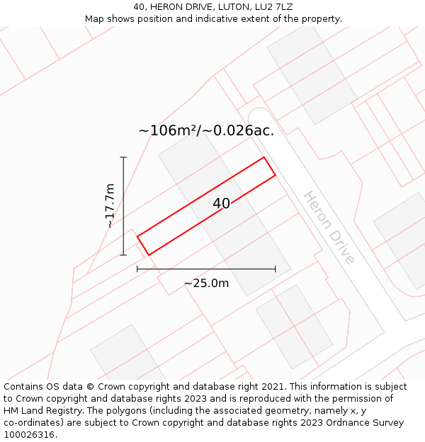 40, HERON DRIVE, LUTON, LU2 7LZ: Plot and title map