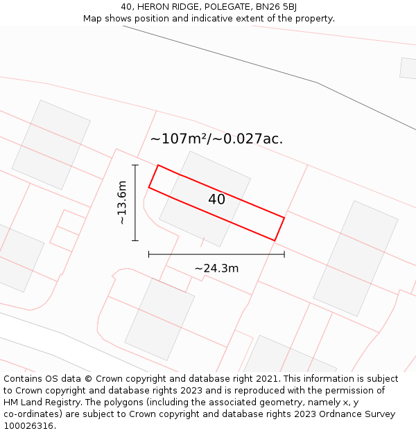40, HERON RIDGE, POLEGATE, BN26 5BJ: Plot and title map
