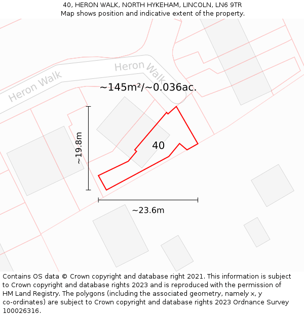 40, HERON WALK, NORTH HYKEHAM, LINCOLN, LN6 9TR: Plot and title map