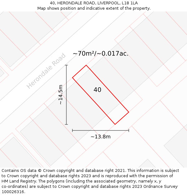 40, HERONDALE ROAD, LIVERPOOL, L18 1LA: Plot and title map