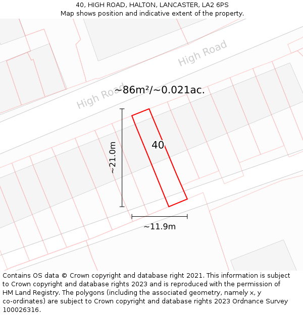 40, HIGH ROAD, HALTON, LANCASTER, LA2 6PS: Plot and title map