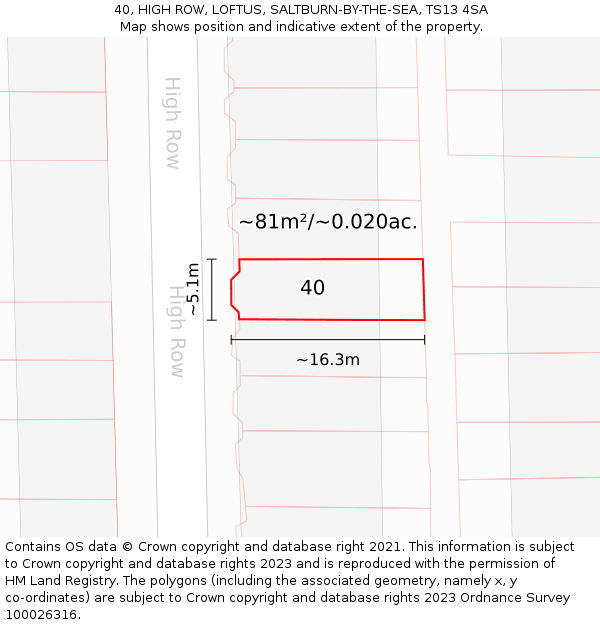 40, HIGH ROW, LOFTUS, SALTBURN-BY-THE-SEA, TS13 4SA: Plot and title map