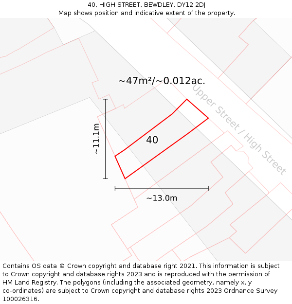 40, HIGH STREET, BEWDLEY, DY12 2DJ: Plot and title map