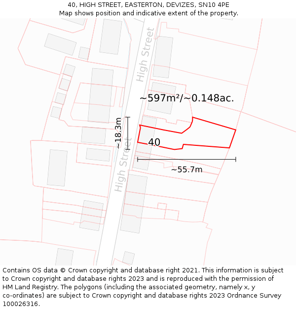 40, HIGH STREET, EASTERTON, DEVIZES, SN10 4PE: Plot and title map