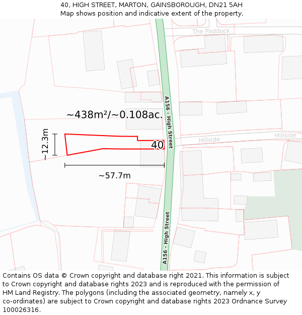 40, HIGH STREET, MARTON, GAINSBOROUGH, DN21 5AH: Plot and title map