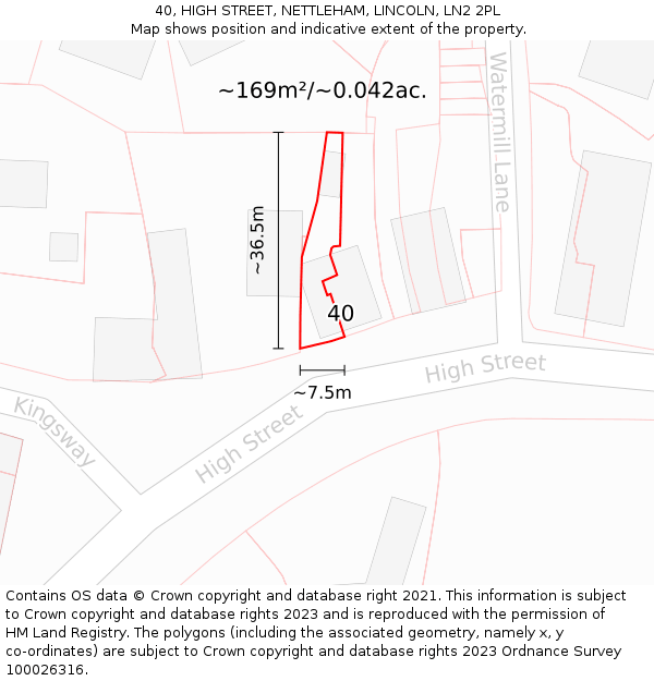 40, HIGH STREET, NETTLEHAM, LINCOLN, LN2 2PL: Plot and title map