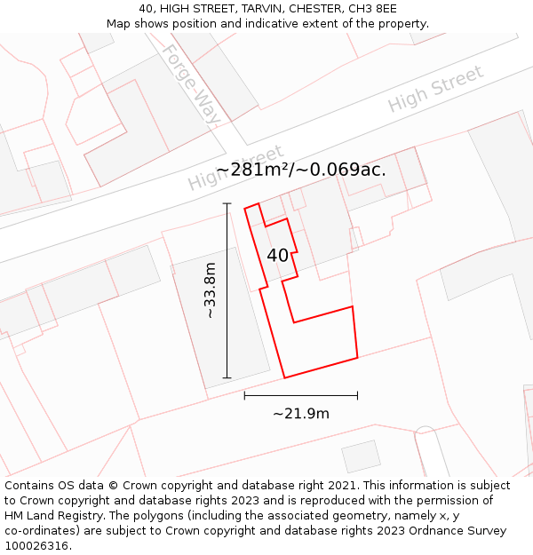 40, HIGH STREET, TARVIN, CHESTER, CH3 8EE: Plot and title map