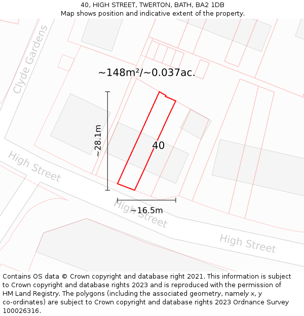 40, HIGH STREET, TWERTON, BATH, BA2 1DB: Plot and title map