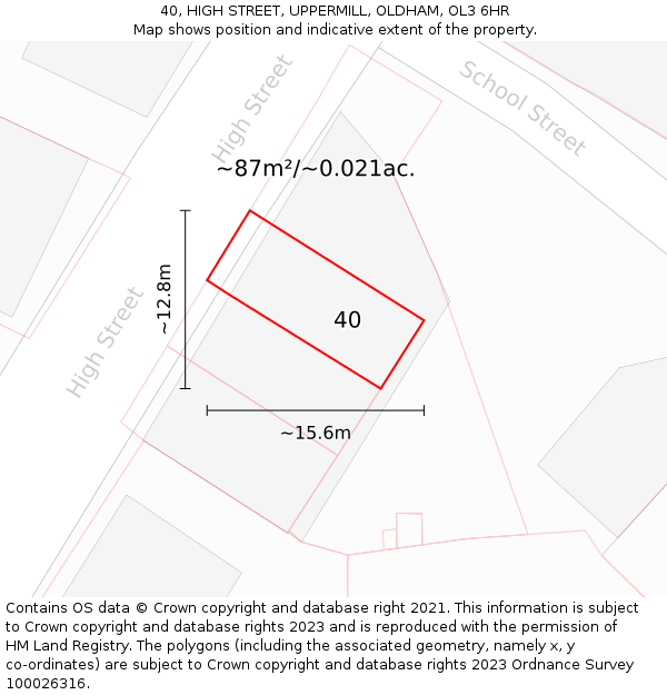 40, HIGH STREET, UPPERMILL, OLDHAM, OL3 6HR: Plot and title map