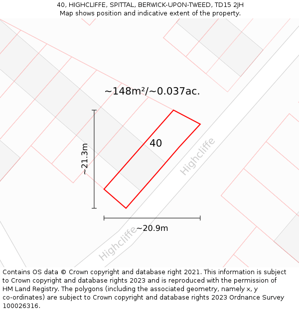 40, HIGHCLIFFE, SPITTAL, BERWICK-UPON-TWEED, TD15 2JH: Plot and title map