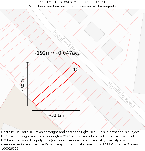 40, HIGHFIELD ROAD, CLITHEROE, BB7 1NE: Plot and title map