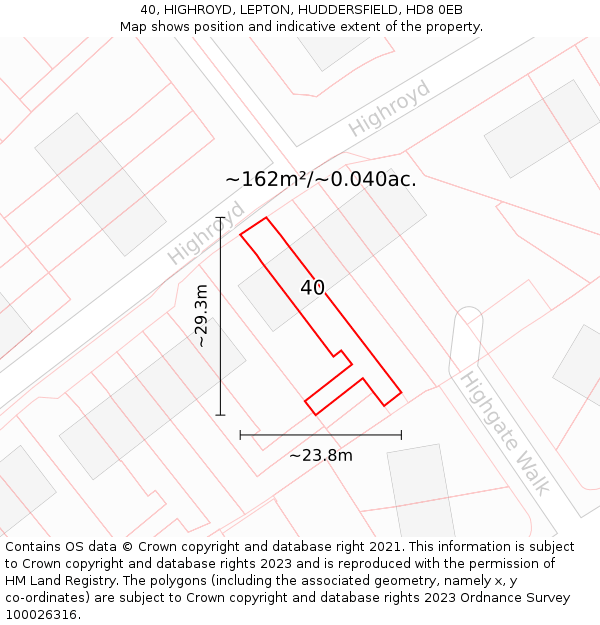 40, HIGHROYD, LEPTON, HUDDERSFIELD, HD8 0EB: Plot and title map