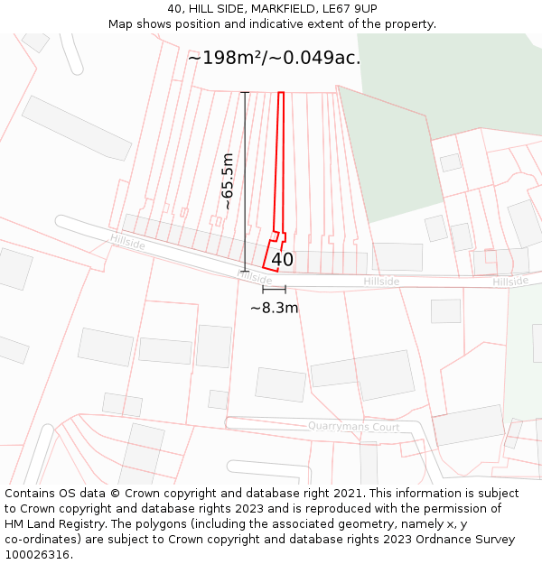 40, HILL SIDE, MARKFIELD, LE67 9UP: Plot and title map