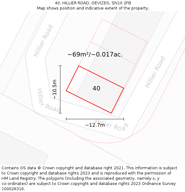 40, HILLIER ROAD, DEVIZES, SN10 2FB: Plot and title map