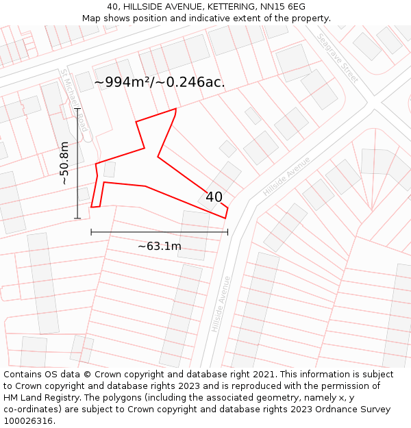 40, HILLSIDE AVENUE, KETTERING, NN15 6EG: Plot and title map