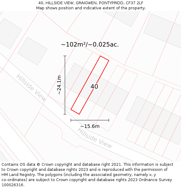 40, HILLSIDE VIEW, GRAIGWEN, PONTYPRIDD, CF37 2LF: Plot and title map
