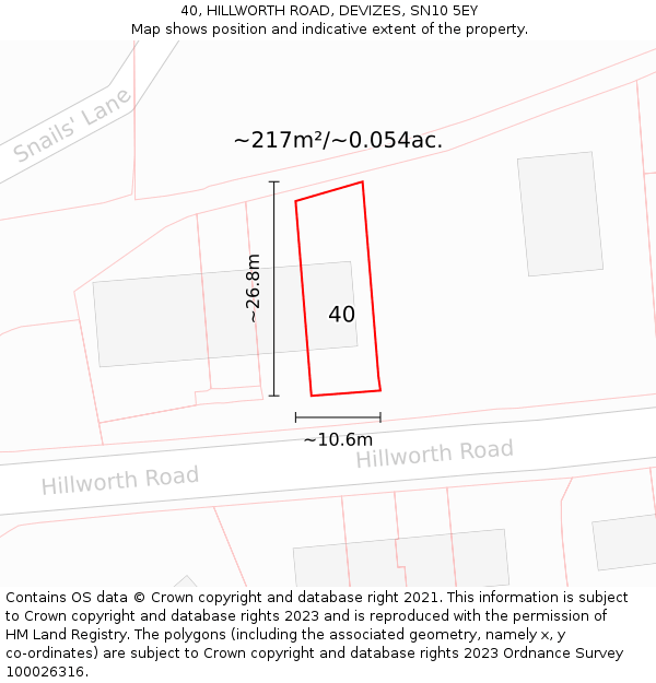40, HILLWORTH ROAD, DEVIZES, SN10 5EY: Plot and title map