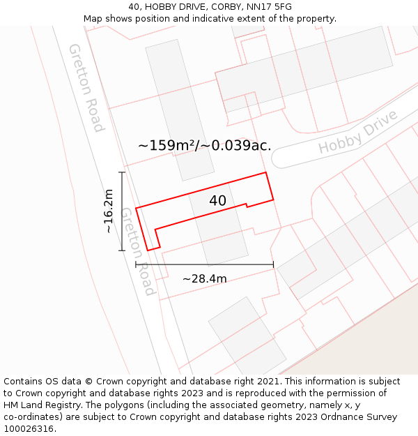 40, HOBBY DRIVE, CORBY, NN17 5FG: Plot and title map