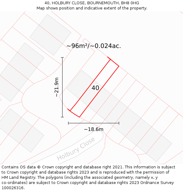 40, HOLBURY CLOSE, BOURNEMOUTH, BH8 0HG: Plot and title map