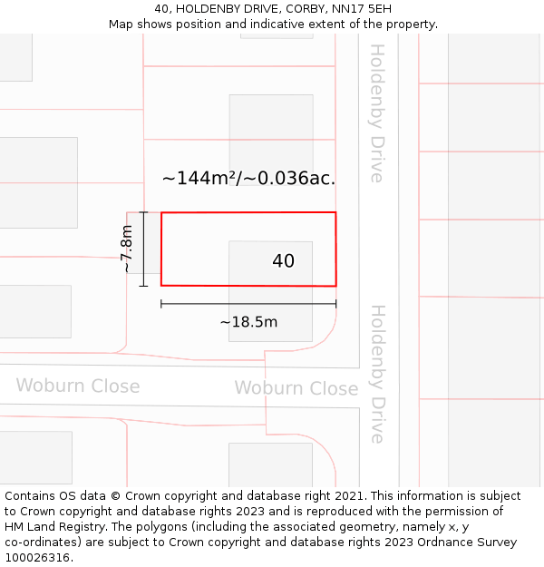 40, HOLDENBY DRIVE, CORBY, NN17 5EH: Plot and title map