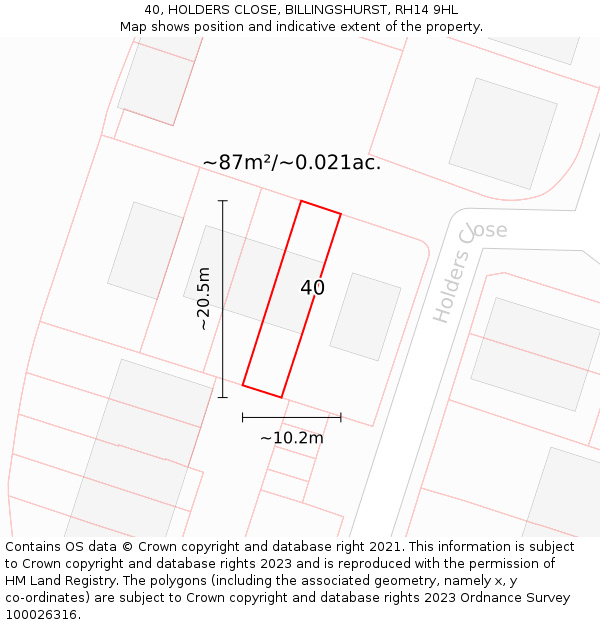 40, HOLDERS CLOSE, BILLINGSHURST, RH14 9HL: Plot and title map