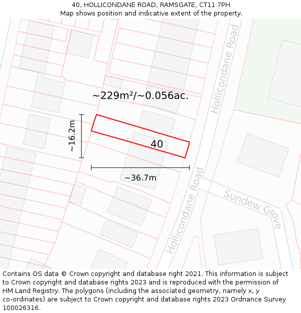 40, HOLLICONDANE ROAD, RAMSGATE, CT11 7PH: Plot and title map