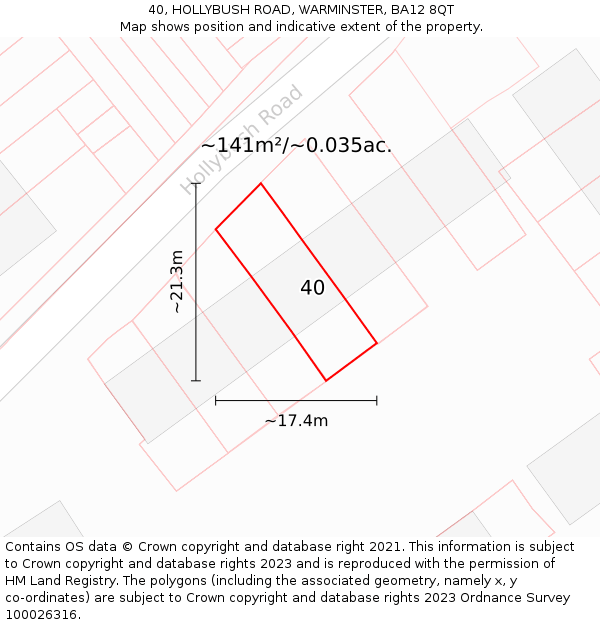 40, HOLLYBUSH ROAD, WARMINSTER, BA12 8QT: Plot and title map
