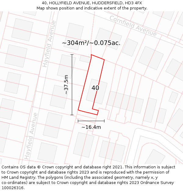 40, HOLLYFIELD AVENUE, HUDDERSFIELD, HD3 4FX: Plot and title map