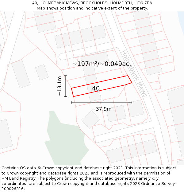 40, HOLMEBANK MEWS, BROCKHOLES, HOLMFIRTH, HD9 7EA: Plot and title map