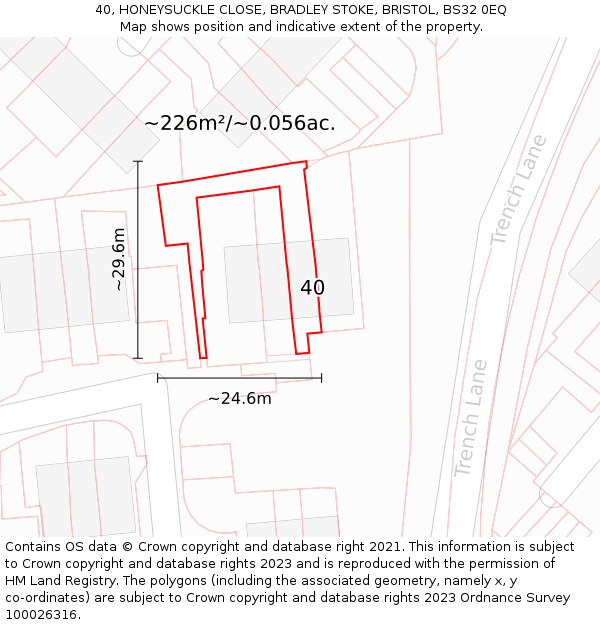 40, HONEYSUCKLE CLOSE, BRADLEY STOKE, BRISTOL, BS32 0EQ: Plot and title map