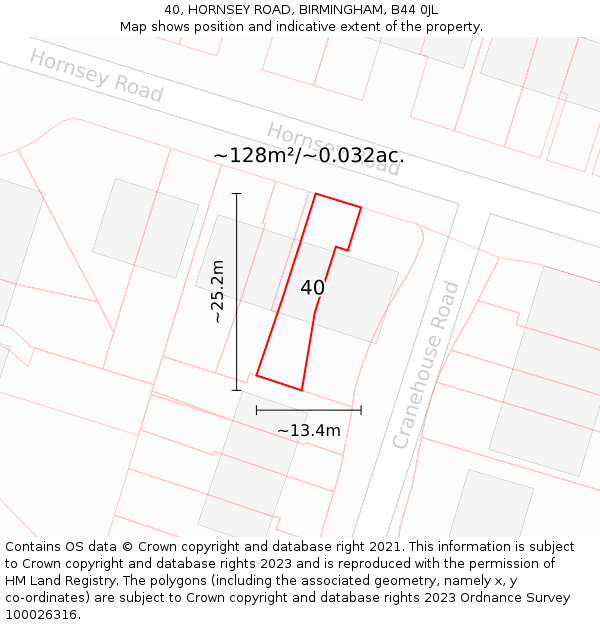 40, HORNSEY ROAD, BIRMINGHAM, B44 0JL: Plot and title map
