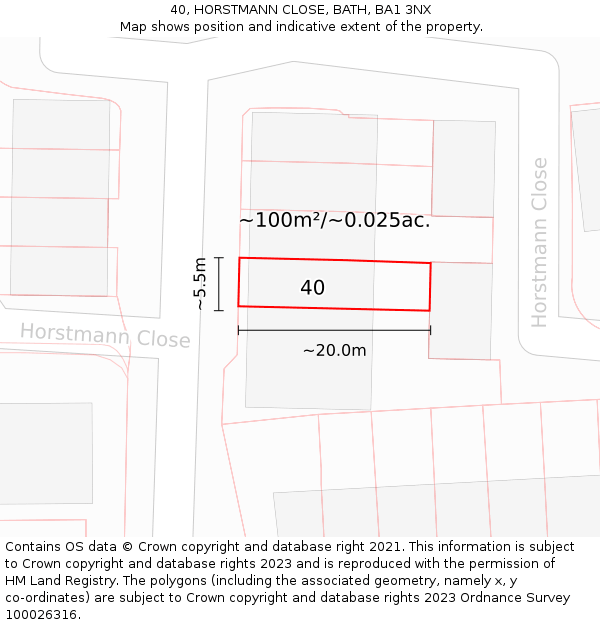 40, HORSTMANN CLOSE, BATH, BA1 3NX: Plot and title map