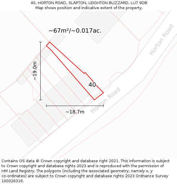 40, HORTON ROAD, SLAPTON, LEIGHTON BUZZARD, LU7 9DB: Plot and title map