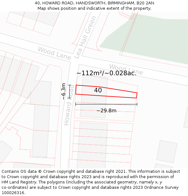 40, HOWARD ROAD, HANDSWORTH, BIRMINGHAM, B20 2AN: Plot and title map