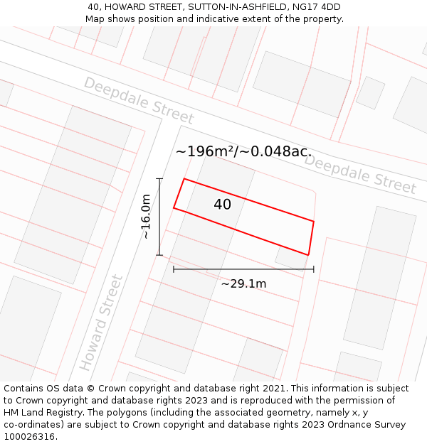 40, HOWARD STREET, SUTTON-IN-ASHFIELD, NG17 4DD: Plot and title map