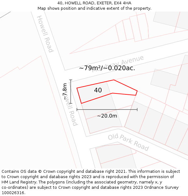 40, HOWELL ROAD, EXETER, EX4 4HA: Plot and title map