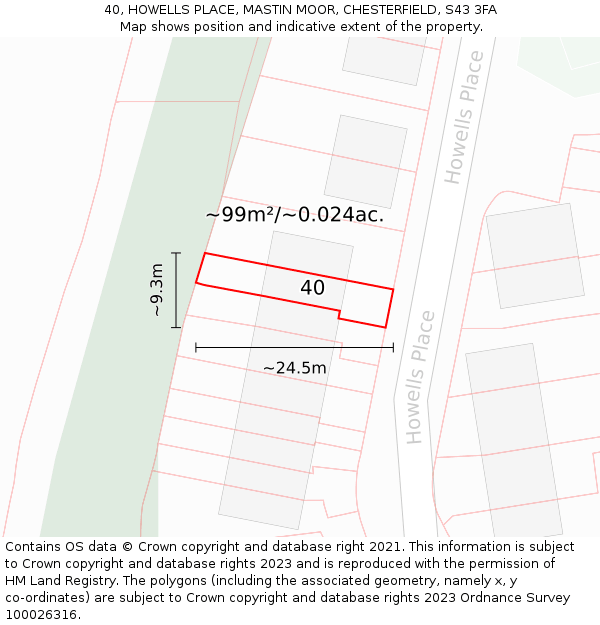 40, HOWELLS PLACE, MASTIN MOOR, CHESTERFIELD, S43 3FA: Plot and title map