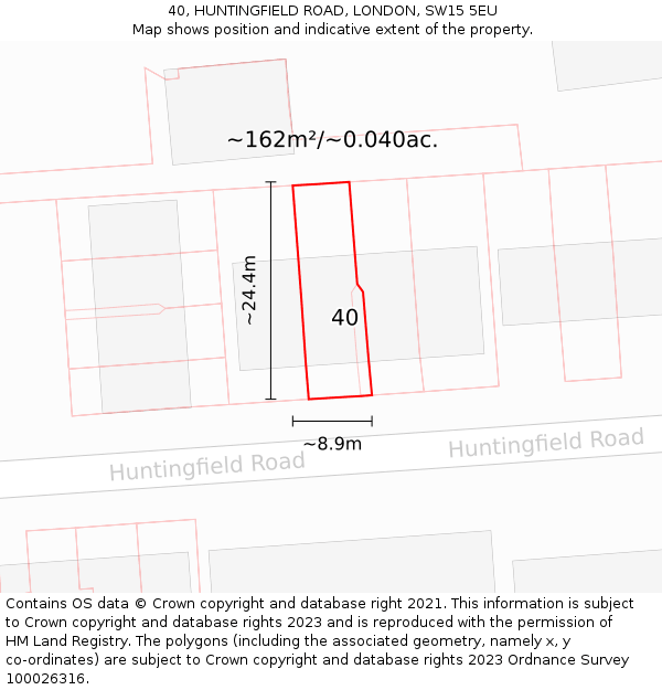 40, HUNTINGFIELD ROAD, LONDON, SW15 5EU: Plot and title map