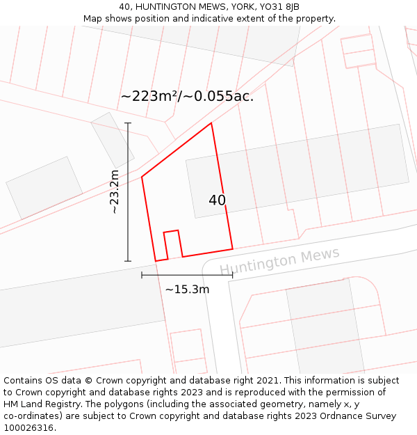 40, HUNTINGTON MEWS, YORK, YO31 8JB: Plot and title map
