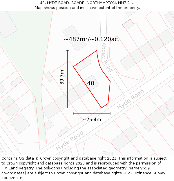 40, HYDE ROAD, ROADE, NORTHAMPTON, NN7 2LU: Plot and title map